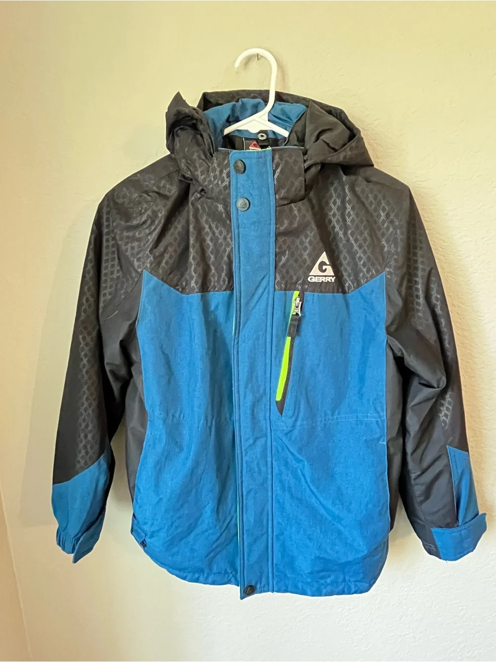 Gerry Boys Ski Jacket Coat Blue Black Hooded Winter Snow Size M 10/12 Like New
